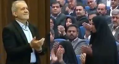 پزشکیان در اهواز بانوی نیکوکار مدرسه‌ساز را ایستاده تشویق کرد