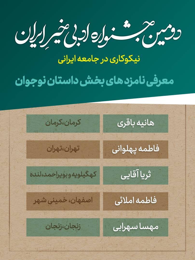 نامزدهای دومین جشنواره ادبی خیر ایران معرفی شدند